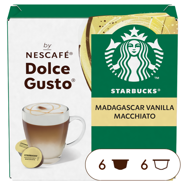 Caja de 12  cápsulas Starbucks® Macchiato Madagascar Vanilla de NESCAFÉ Dolce Gusto